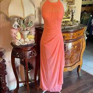David's Bridal Coral Halter Maxi Dress
